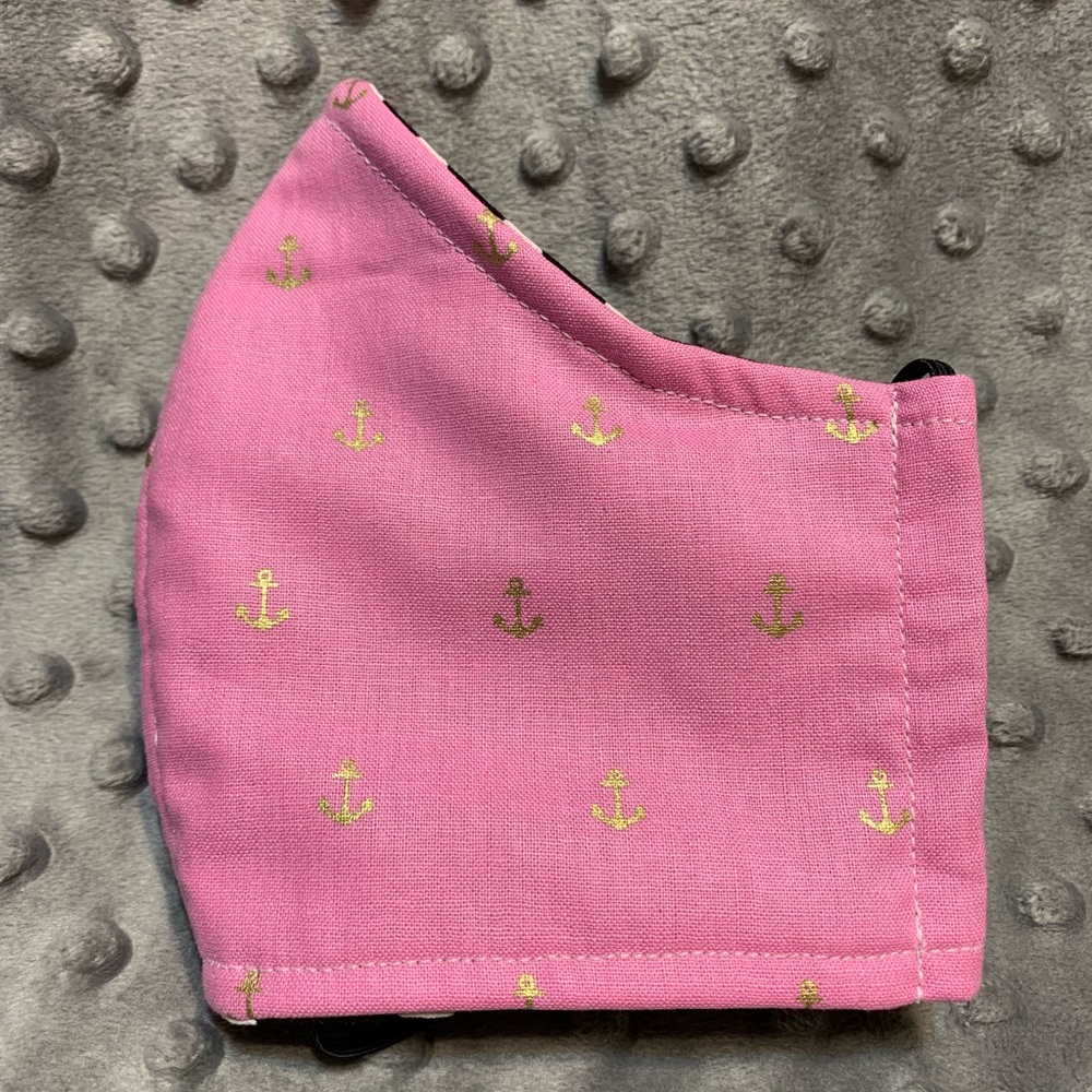 Women’s or Teen fabric face mask Pink Gold Anchor